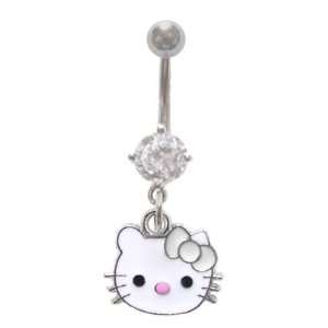  Hello Kitty Head Face w/ White Bow dangle Belly navel Ring piercing 