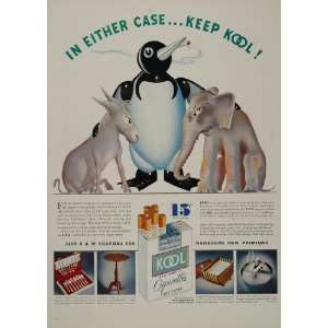   Ad Kool Cigarettes Penguin Donkey Elephant B & W   Original Print Ad