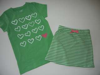 Mini Boden Green Heart Top Stripe Skirt 5 6 LR  