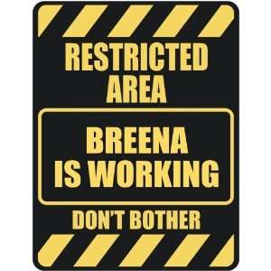   RESTRICTED AREA BREENA IS WORKING  PARKING SIGN