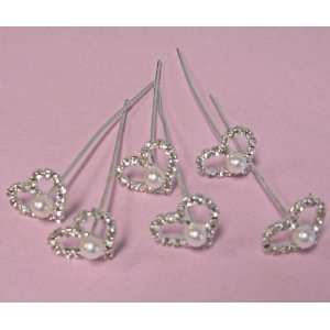  Rhinestone Heart Hair Pins with Pearls   Bridal Hair Pins Beauty