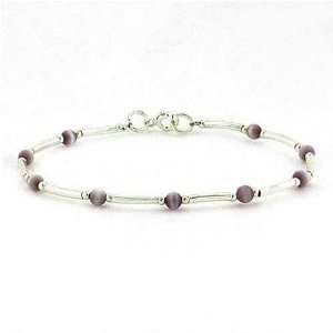  Sterling Silver Lavender Cats Eye Bead and Bar Bracelet Jewelry