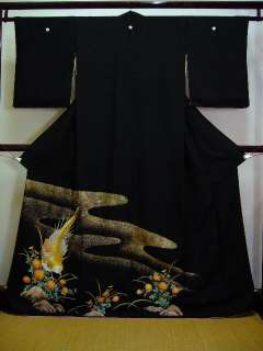 Mint A615B Vintage Japanese Kimono Black HOUMONGI Silk  