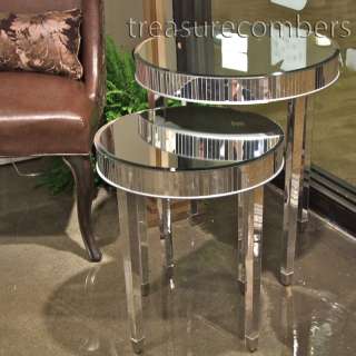 Round MODERN Mirrored END Side Accent TABLES Mirror  