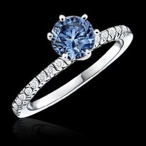   01 carat blue diamond engagement ring 14K white gold 
