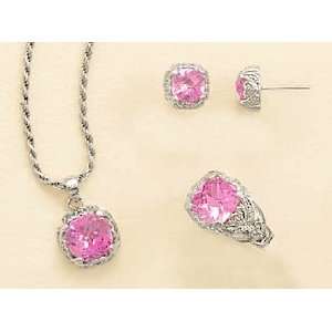  Synthetic Pink Sapphire Rhodium Plated Sterling Silver 