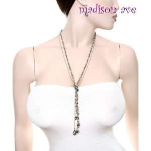  Fashion Brush fire Silver Beads & Gold Tone Pearl Necklace 