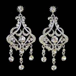 White Swarovski Crystal Bridal Chandelier Earrings  