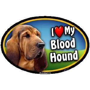  Oval Car Magnet   I Love My Bloodhound