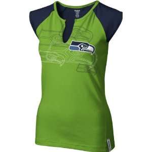   Womens Lime Green High Pitch Split Neck Top
