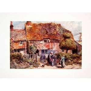   England Cottage House Family   Original Color Print