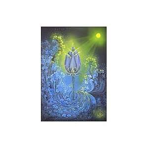  NOVICA Modern Painting   Blue Blooming Lotus