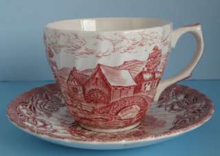 BRITISH ANCHOR ENGLISH COUNTRY SCENES RED CUP & SAUCER  