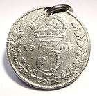 Antique SILVER THRUPPENCE COIN Charm (Edward VII 1906) 