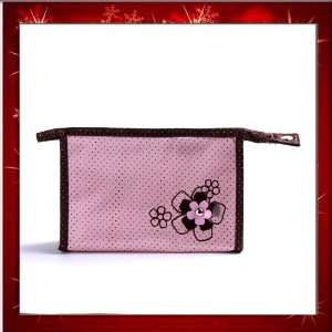 Fashion Lady Makeup Cosmetic Hand Case Zipper Pouch Bag Pink Flower 