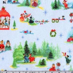  45 Wide Flannel Christmas Carolers Blue Fabric By The 