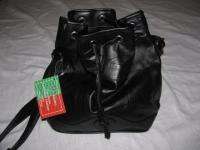 BLACK LEATHER SHOULDER BAG/PURSE DRAWSTRING BUCKET BAG  