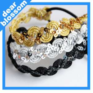 Sequin Oriental Weave Elastic Headband Glitter 3 COLORS  