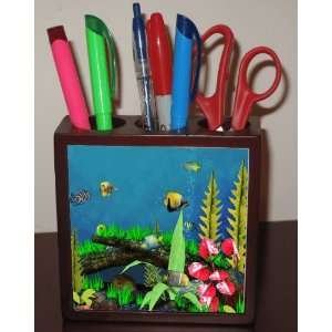 Rikki KnightTM Tropical Fish in Tank Design 5 Inch Tile Maple Finished 