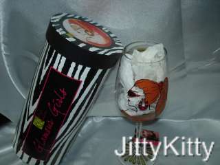CYHAFI COUTURE PAMPERED PETS, GLAMOUR GIRLS HAND PAINTED WINE GLASS 