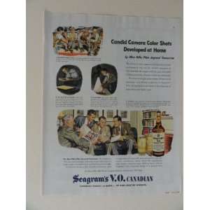 seagrams V.O. Canadian. 40s full page print ad. (candid camera color 