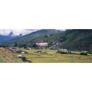  High Angle View of Buildings in a Village, Paro Dzong 