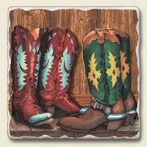  Cowboy Boots Tumbled Stone Coaster Set