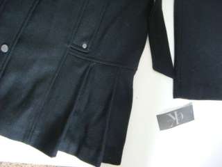 CALVIN KLEIN New Black Wool Ruffle Pleated Skirt Trench Coat Jacket 