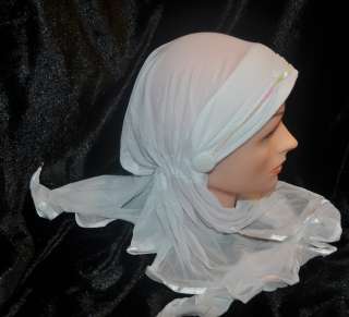 Hijab Hat Turban Hejab caps Shayla Chemo Head cover white w/seq  
