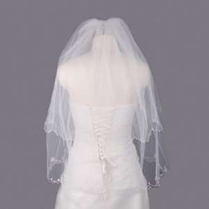 Artwedding Ivory 2 Tier Fingertip Wedding Veil with Embellished Ruffle 