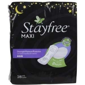 Stayfree Maximum Protection Overnight Maxi Pads 28 ct (Quantity of 5)