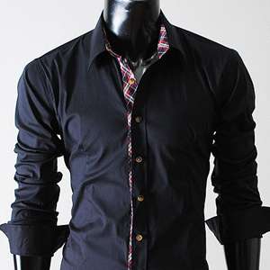 THELEES (ST44) Mens check patched dress shirts NAVY  