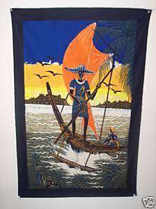 Hand Crafted Sri Lankan Batik Fisherman Tapestry 36x24  