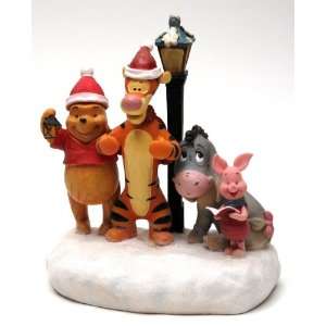   Pooh, Tigger, Eyeore and Piglet Standing By Lamp Post Lighted Figurine