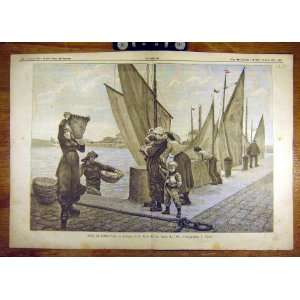  1885 Rene Quay Fishermen Trouville Family French Print 