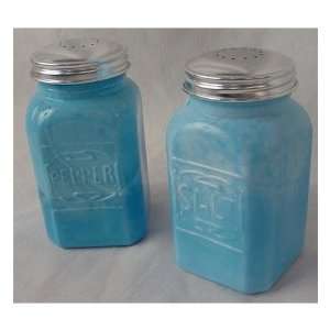  BBQ Guys Salt & Pepper Shakers   Milk Blue Slag