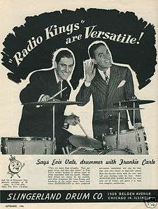   SLINGERLAND Radio King Drums Evie Vale [Frankie Carle] Original Ad
