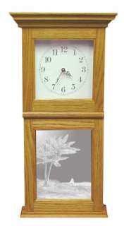 Etched Glass Mirror Art Oak Mantle or Wall Clock  