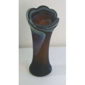  Phoenician Glass Spun Vase Flower Shape Blue Brown 
