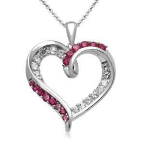 Sterling Silver Round Created Ruby with Created White Sapphire Accents 