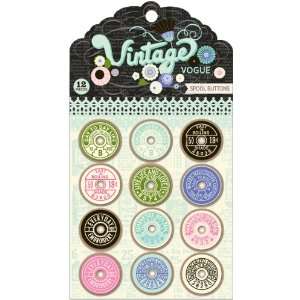  Vintage Vogue Wood Spool Top Buttons, 12 Pack   828569 