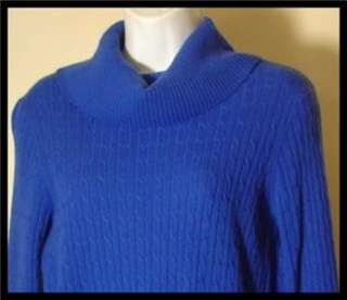   Cable Knit 100% Cashmere Turtleneck Sweater Royal Blue Size S  