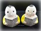 Mr & Mrs Egg Cups with Shakers Set reading Newspaper