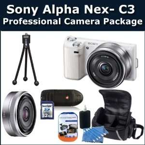 Sony Alpha Nex c3 (White) Professional Camera Package Includes Sony 