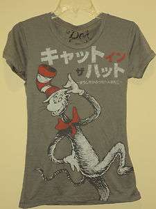 Dr. Seuss Gray Cat in the Hat In Japanese Writing T shirt Size Med 