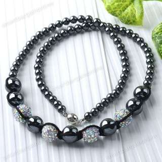 1x Magnetic Hematite AB Crystal Disco Round Ball Beads Chain Necklace 