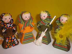 SWEDEN wooden handpainted Girl Set / ornaments? vintage Bo Strom 