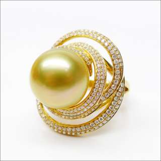 LUXURYGOLDEN 13.2MM NATURAL SOUTH SEA PEARL RING G18K D0.937CT 6.75 