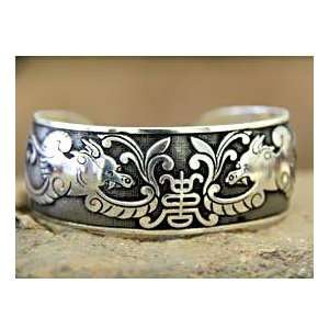   Silver Bracelet Carved Twin Dragon, Price/Piece 