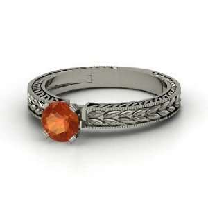  Charlotte Ring, Round Fire Opal 14K White Gold Ring 